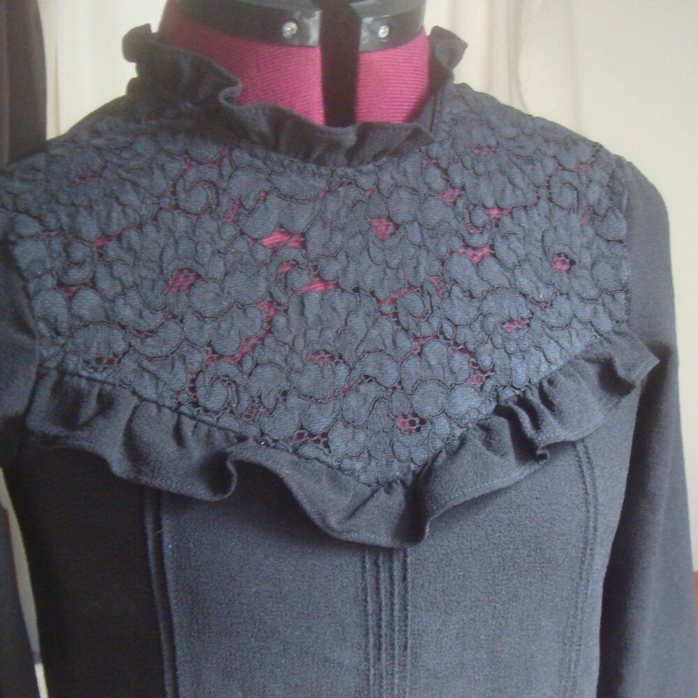 ZARA Black Ruffled Collar Lace Long Sleeve Top Victorian Prairie Witchy Floral